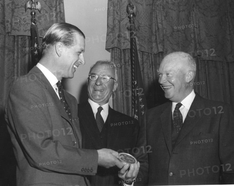 President Eisenhower gives medal to Prince Philip