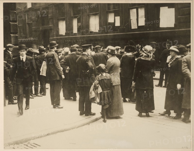 People gathered awaiting news on the Lusitania
