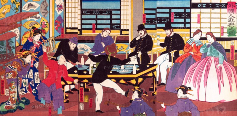 Foreigners enjoy an evening party