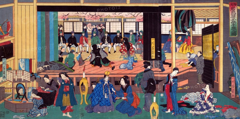 Foreigners Enjoying Children's Kabuki at the Gankiro Tea House