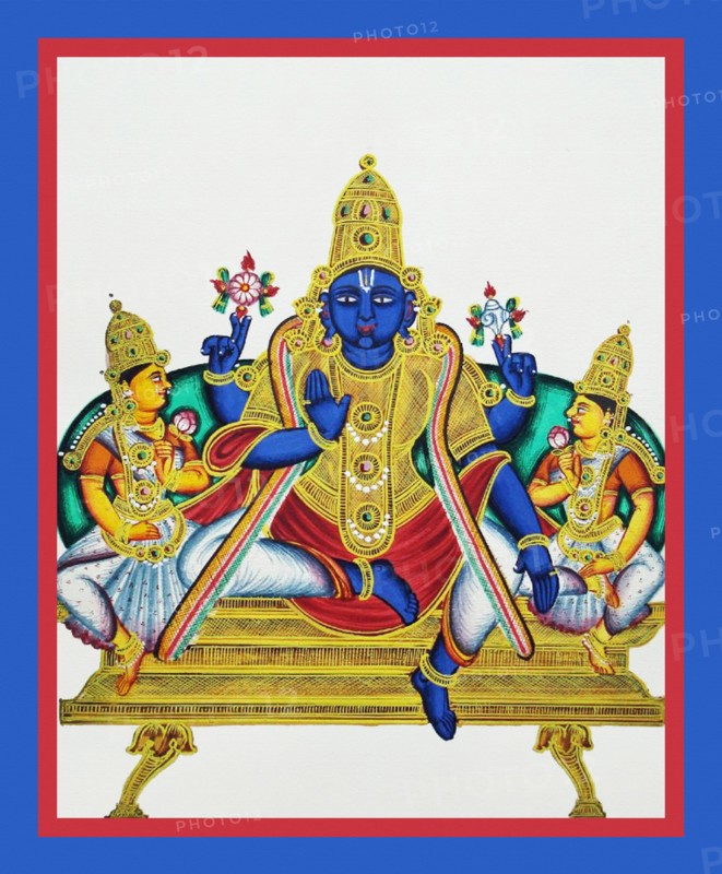 Four-armed Vishnu sits in lalitasana