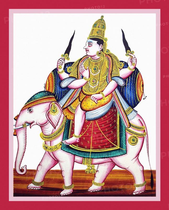 Indra, Guardian of the South East, riding an Elephant