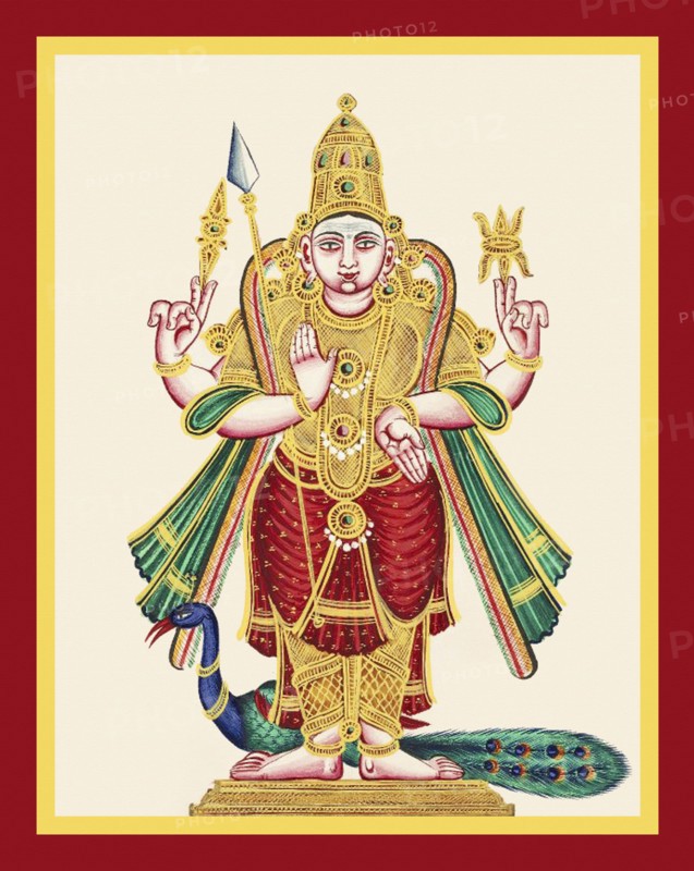 Subrahmanya and a peacock