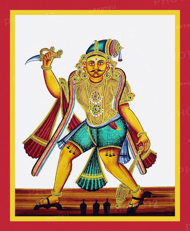 Kattavarayan wearing padukas (wooden clogs)