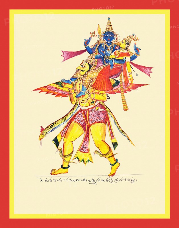 Golden-hued Garuda bearing Vishnu and Laksmi