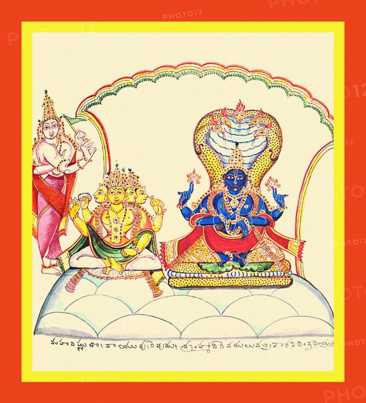 Vishnu seated on the coils of the serpent Shesha