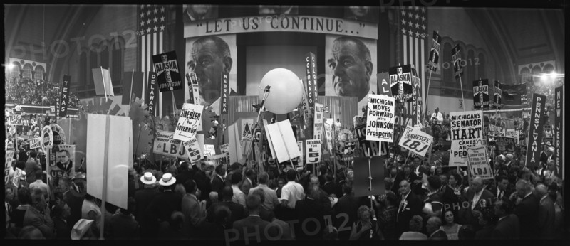 Delegates and stage at the 1964 Democratic National Convention. Atlantic City, New Jersey, August 26, 1964.
