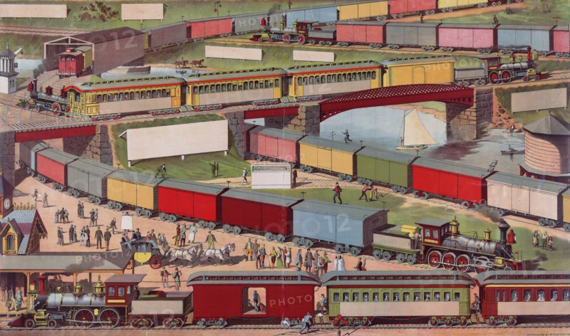 Zig-zag passenger and freight train ca. 1885