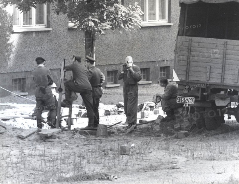With A Massive Operation of High Pressure Water Cannons, Jeeps and Tanks, Soldiers from East Berlin Closed a Tunnel in Oct. 3, 1962 at Lohmuehlenplatz in Berlin-Neukoelln.