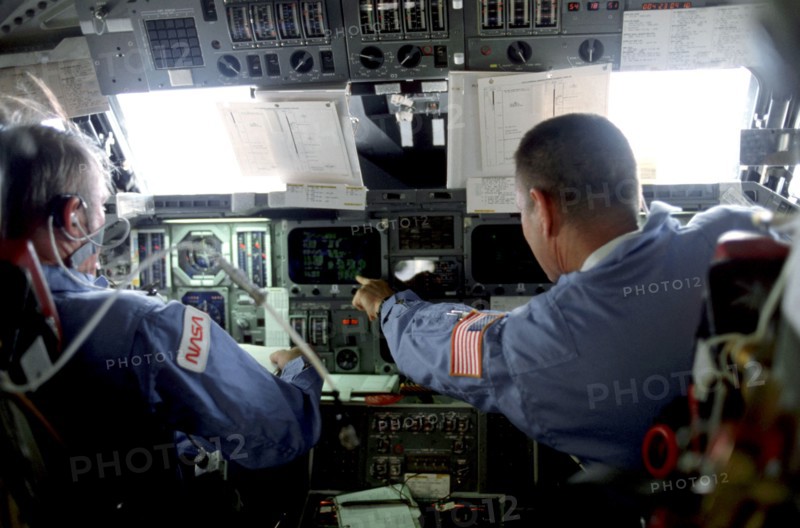 Half of the four-member astronaut crew for the Earth-orbiting space shuttle Columbia's STS-5 mission