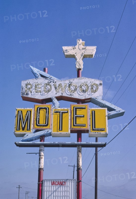 1980s United States -  Red Wood Motel sign