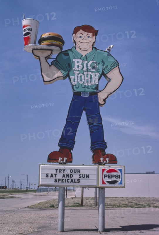 1980s America -  Big John Restaurant sign, Grand Island, Nebraska 1980