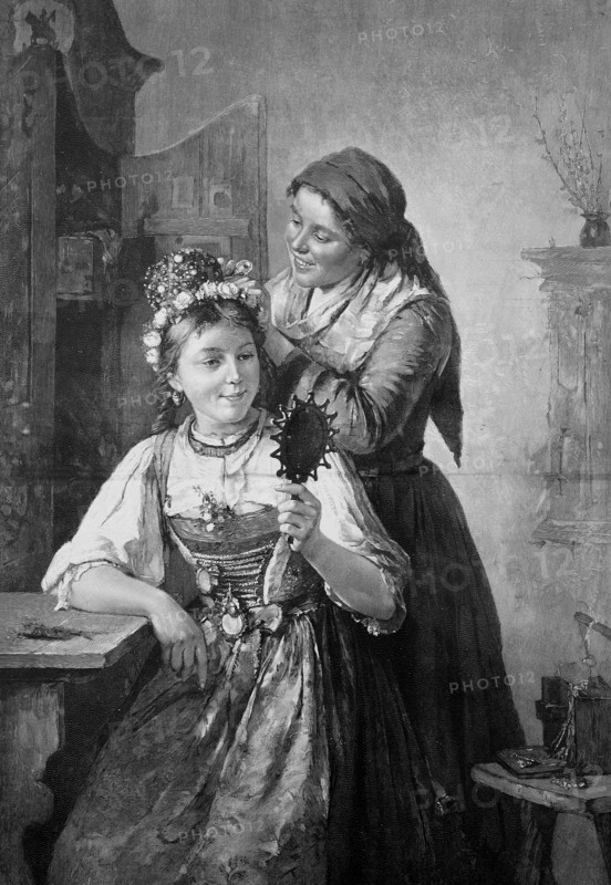 A Bride In Dirndl Is Decorated For The Wedding Party