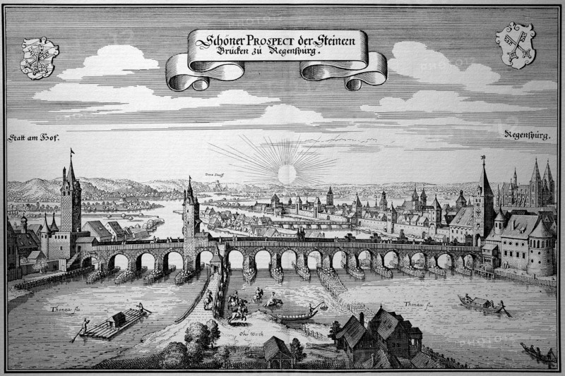 Regensburg With The Danube Bridges In The Middle Ages