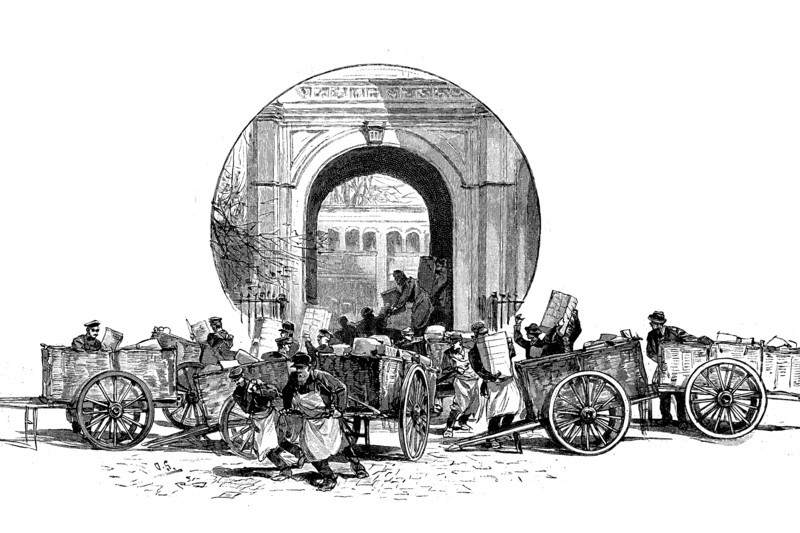 Booksellers' Cart In Front Of The Gate Of The Publishing House Of Gartenlaube Magazine In 1890