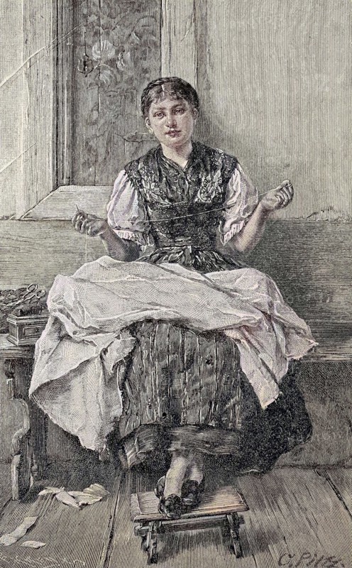 Girl Sews At Her Dowry
