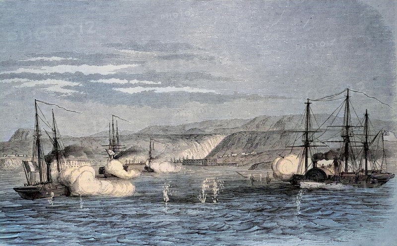 Sea Battle Between Russian And French Troops In Front Of The Crimean Peninsula