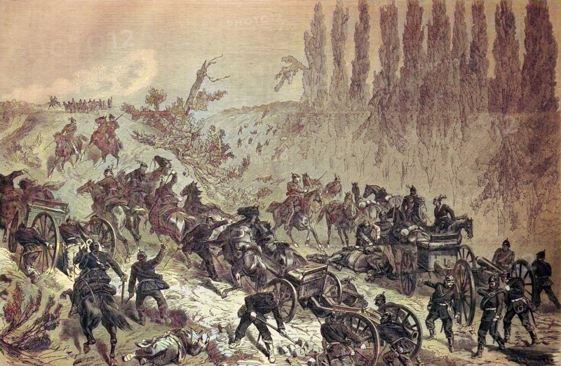 Prussian Soldiers And Horse Teams With Guns Force The Steep Climb To The Heights At Spichern On 6Th August