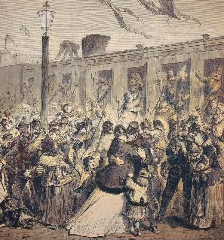 The Soldiers Of The Guard Landwehr Are Received By Their Families At The Potsdam Station Of Berlin