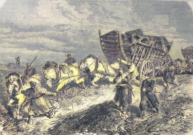 Horse-Drawn Carriage With Loaded Wagon