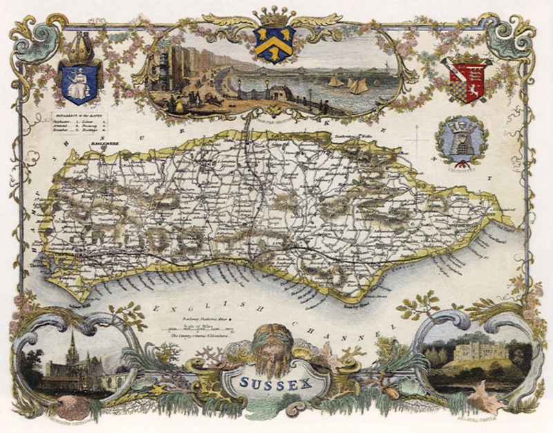 Map of Sussex, England.