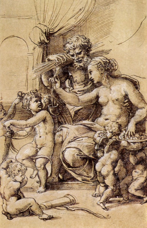 Venus, Vulcain, l'Amour et cinq putti.