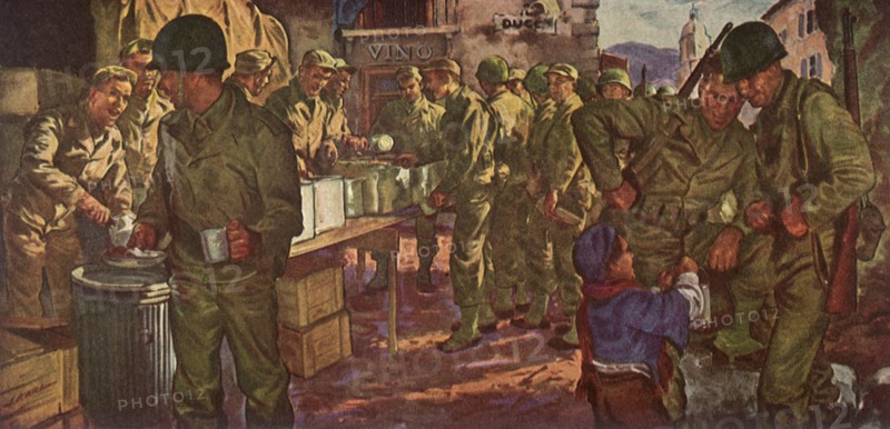 Army Infantrymen line up for Food.