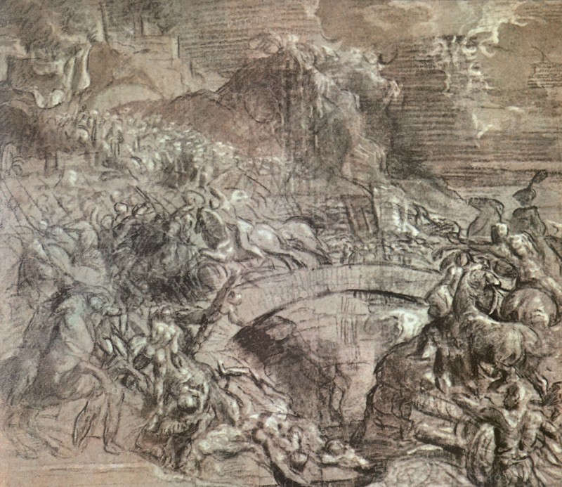 Battle Scene near a Bridge.