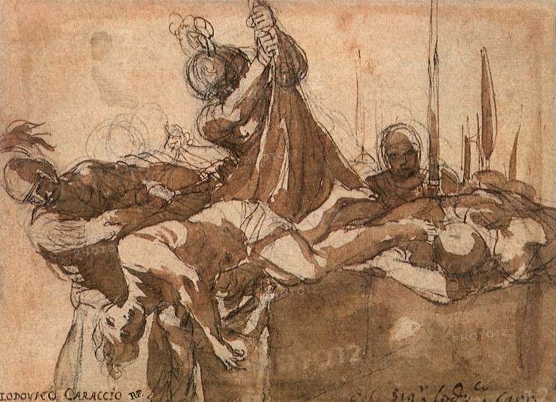 Soldiers Uncovering Bodies Lying on a Wall.