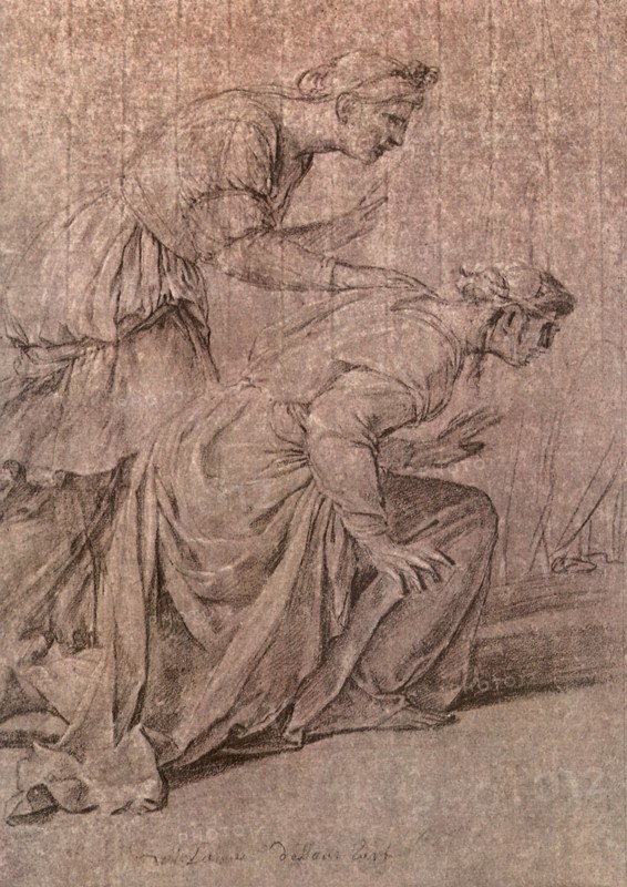 Two Women Leaning Forward with Their Heads Turned.
