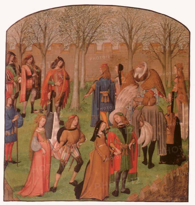 Knights and Ladies dancing in the Garden of Love.