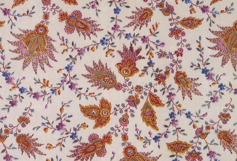 Paisley floral pattern repeat on off white background.