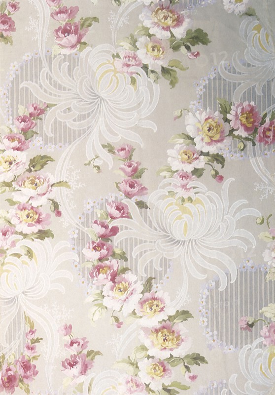 Purple white floral repeat pattern on light background.