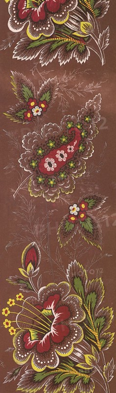 Paisley Flower Floral Repeat Border Pattern Brown Background.
