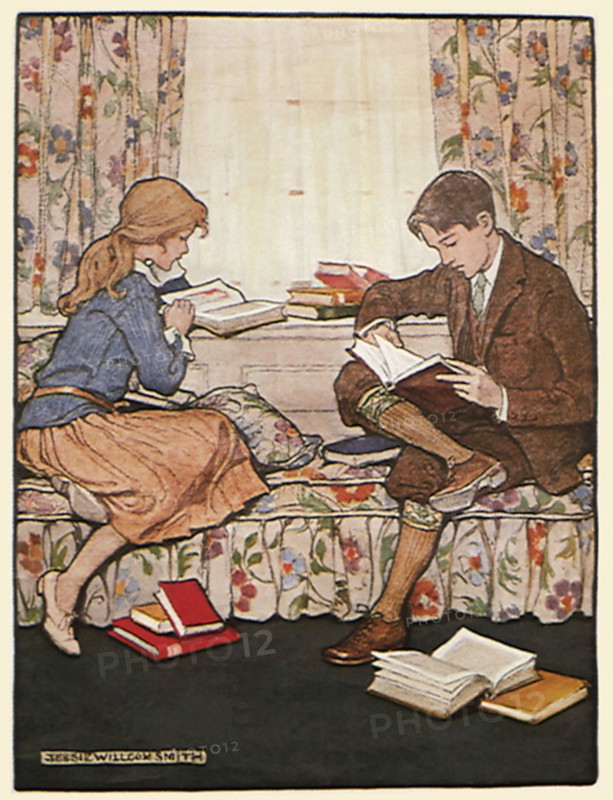 Two Teenagers reading Books.