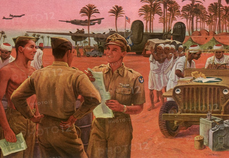 Officer distributes Papers among Soldiers.