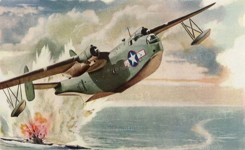Martin Mariner destroying Nazi Submarine.
