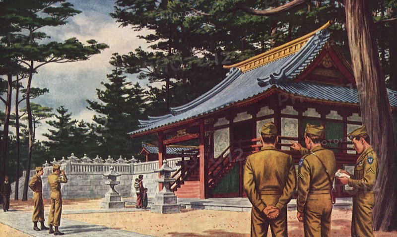 G.I.'s look at Japanese Temple.