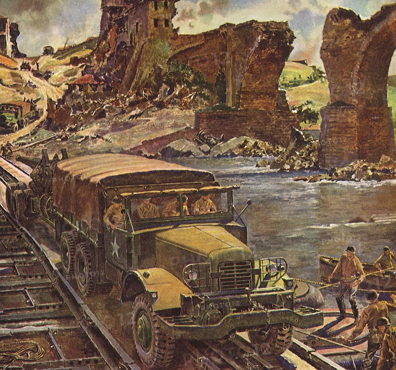 Troop Transport in Bombed out City.
