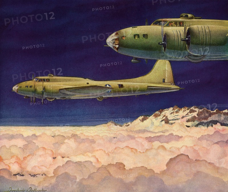 Boeing Bombers flying over Clouds.