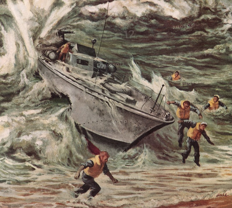 Naval PT Boat landing on Beach.