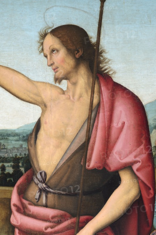 Città della Pieve (Italy, Umbria, province of Perugia), Cathedral of Saints Gervasio and Protasio. Perugino, Baptism of Christ, painted on wood. Detail