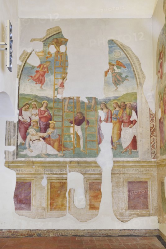 Città della Pieve (Italy, Umbria, province of Perugia), Church of Santa Maria dei Servi. Chapel of the Madonna della Stella, Perugino, Deposition from the cross, fresco, 15th-16th century