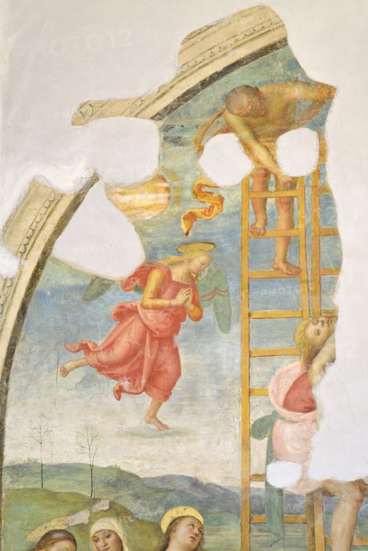 Città della Pieve (Italy, Umbria, province of Perugia), Church of Santa Maria dei Servi. Chapel of the Madonna della Stella, Perugino, Deposition from the cross, fresco, 15th-16th century. Detail