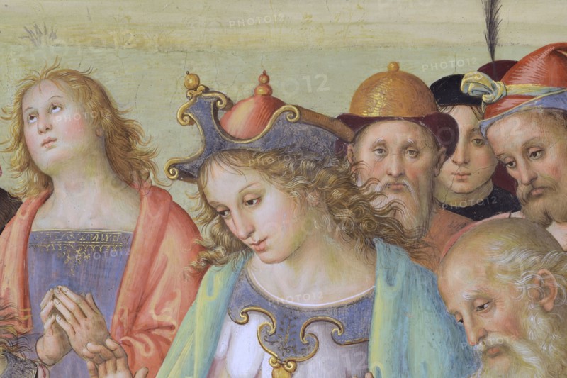 Città della Pieve (Italy, Umbria, province of Perugia), Oratory of Santa Maria dei Bianchi, Perugino, Adoration of the Magi, fresco dimensions 700x650 cm, dating 1504. Detail
