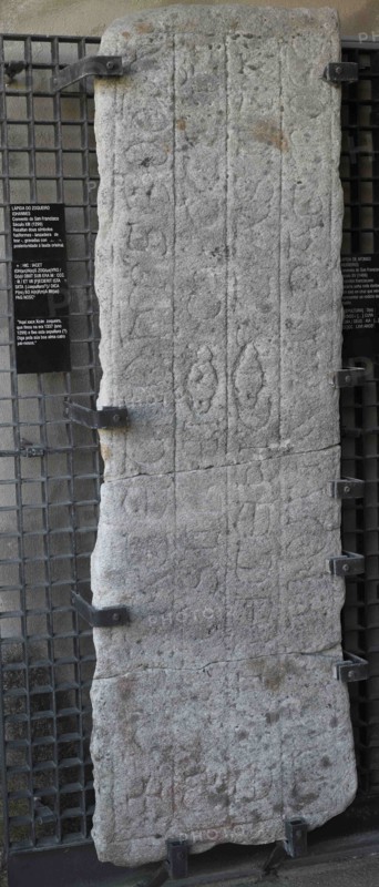 Tombstone of the 'zoqueiro' (shoemaker specialized in clogs) Iohannes (Xoan), 1299