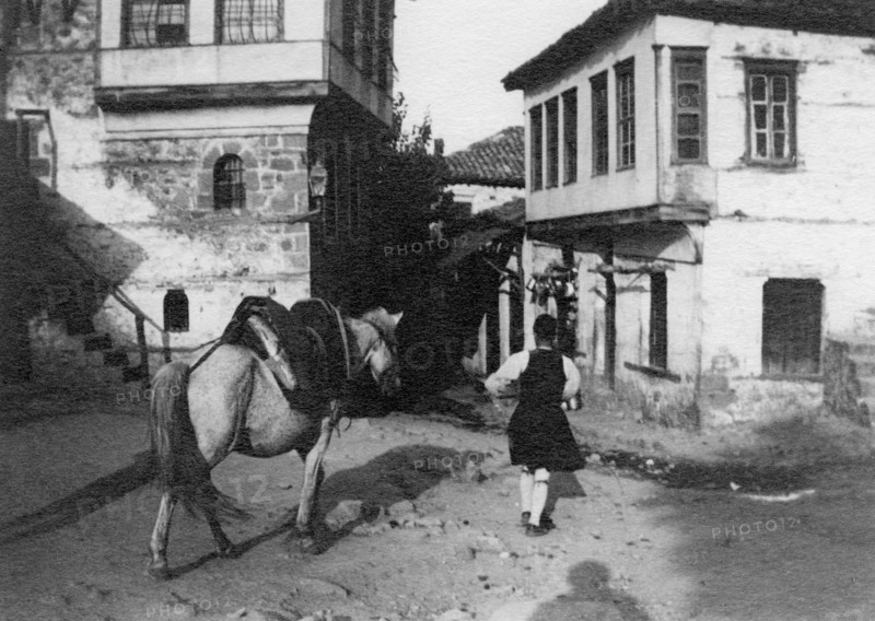 greece, kalambaka, man with horse