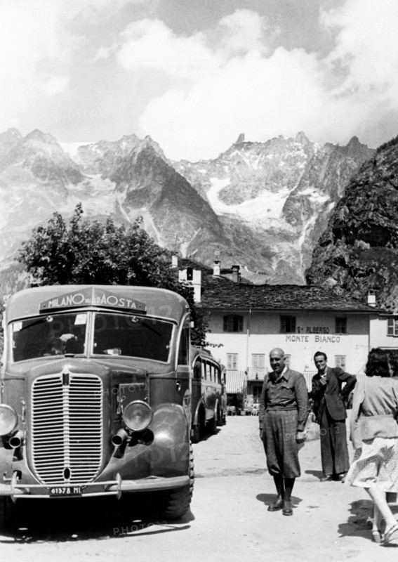 italy, valle d'aosta, coach connecting aosta to milan, 1930-1940