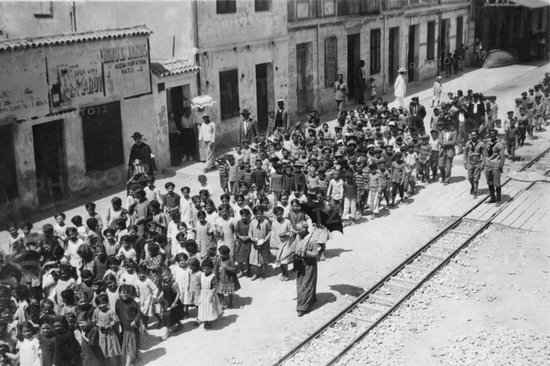 children stroller with their teachers, 1920-1930