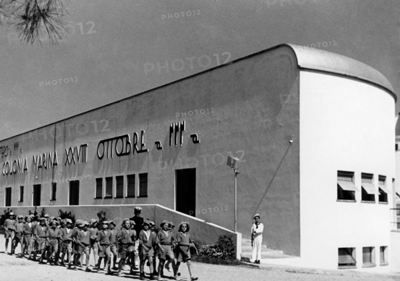 cattolica, edificio tipico di colonia estiva, marcia, 1930